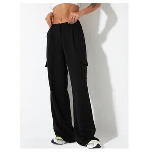 Motel Rocks Wide Leg Abba Cargo Trouser in Tailoring Black‎ Size XS